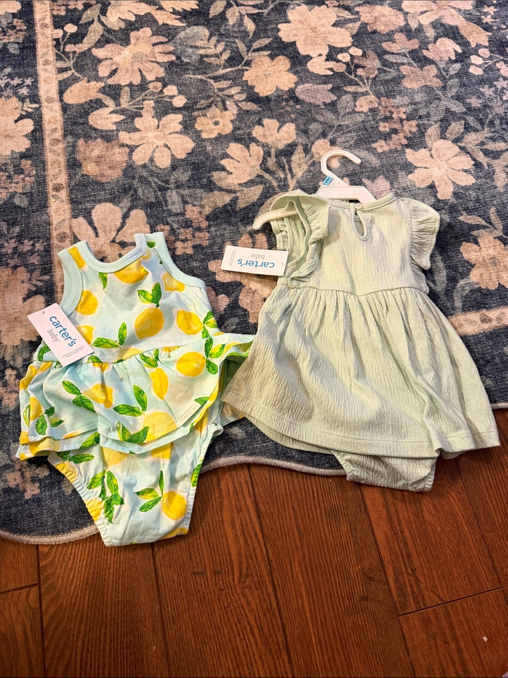 Bundle Carter's Lemon Print Mint Romper & safe green dress - Girls 6-9 mo